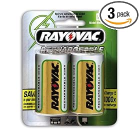 Rayovac Rechargeable NiMH Batteries, D Size, 2-Count Packages (Pack of 3)
