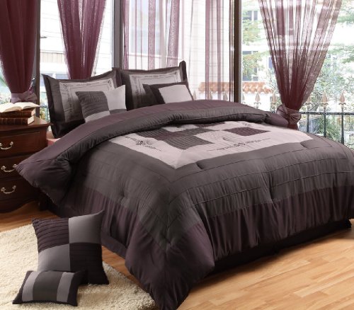 Luxury Home Violet 8-Piece Oversized and Overfilled Comforter Set, Plum, King