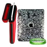 Apple iPad MB292LL/A Tablet Accessories, Protection Kit : Ruby Red Snug Fit Canteen Style Hard Cube Case with Tilt Stand for Apple Ipad Tablet + Skull Designer iPad Snap On Case + VG Live * Laugh * Love Silicone Wrist band!!!