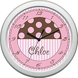 Soho Stripes and Dots Nursery Clock ~ Pink and Brown ~