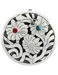 Sterling Silver Brooch / Pendant Assorted colored Beads, 1 5/8 inch tall