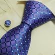Blue Checkers Tie for Men Slateblue Checker Gift Idea for Man Handmade Silk Neckties Cuff Links Set 6647