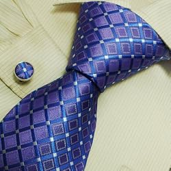 Blue Checkers Tie for Men Slateblue Checker Gift Idea for Man Handmade Silk Neckties Cuff Links Set 6647