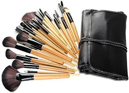 Gaga Fashion 32 Pcs Professional Cosmetic Makeup Brush Set Kit,Goat Hair,Wood Handle,Black PU Leather Case
