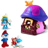 Schleich Smurfette's Mushroom Cottage with Papa Smurf, Baby Smurf Holding Teddy, and Smurfett with Flower