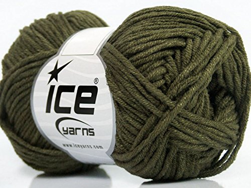Mojito Khaki - Dark Olive Green Worsted Cotton Acrylic Blend Yarn 50gram