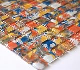 Glass Mosaic Tile artistic color mix of red blue yellow white for bath pool spa bar 1 sq.ft GM2037