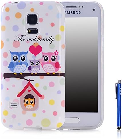 Vfunn Premium TPU Gel Scratch Resistant Funny Cartoon Case Cover for Samsung Galaxy S5 Mini with 1 Screen Protector 1 Clean Cloth Cleaner 1 Blue Stylus Pen (Samsung Galaxy S5 Mini) (Owl Family)
