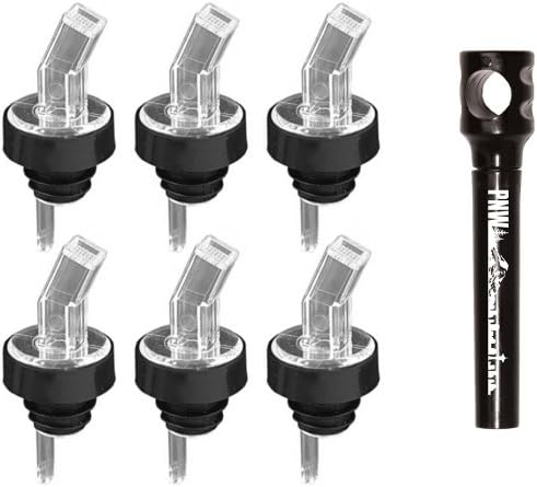 Plastic Screened Liquor Bottle Pourers with PNW Pocket Corkscrew, Set of 6 Clear