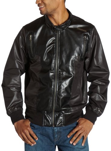 Sean John Men's Faux Leather Mixed Media Jacket