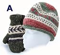 Patterned Hemp/Wool Blend Roll Hat & Mittens Set - Fair Trade