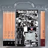 18 Pc Sketch & Drawing Set with Pencils, Charcoals, Erasers