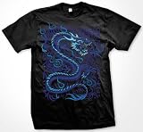 Blue Dragon T-Shirt, Liquid Blue Asian Dragon Fantasy Oversized Designs (Many Colors)