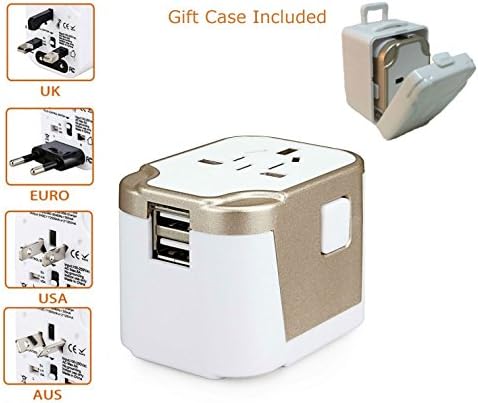 Travel Adapter, Universal All in One Worldwide Travel Adapter Power Converters Wall Charger AC Power Plug Adapter with Dual USB Charging Ports