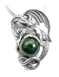 Detailed Sterling Silver DRAGON on Malachite Pendant