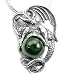 Detailed Sterling Silver DRAGON on Malachite Pendant