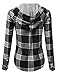 J.TOMSON Women's Long Sleeve Hooded Plaid Checkered Button Up Flannel Shirt Top