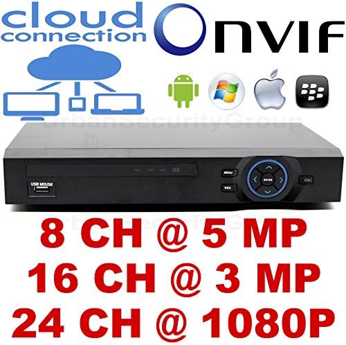 USG Business Grade HD Security IP NVR: 8Ch @ 5MP - 16Ch @ 3MP - 24Ch @ 1080P - 32Ch @ 720P, ONVIF, 2x SATA HDD, HDMI + VGA Video Outputs, 1000MB Gigabit RJ45, RS485, RCA Audio In + Out, Cloud Connection, View Cameras Remotely On Phones, Tablets + Computers