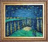 Starry Night Over the Rhone, Van Gogh replica Oil Painting, with Exquisite Dark Gold Wood Frame 26.5 x 30.5 inches