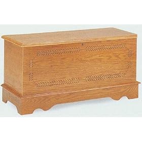 Carved Leaf Accents Oak Cedar Wood Chest in Southwestern Intricate Base Style