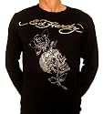 New Ed Hardy Men's Midnight Rhinestone Skull & Roses Black T-shirt, Size M