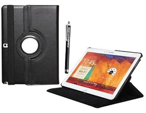 SAMSUNG GALAXY TAB 3 8 Inch SM-T330 FLIP WITH BUILT IN MAGNET SLEEP/WAKE 360 DEGREE STANDBY PU LEATHER CASE COVER+STYLUS (BLACK)