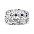 14K White Gold 0.15 ct. Diamond and 0.08 ct. Sapphire Fashion Ring
