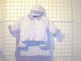 Cpk75bk, Knitted on Hand Knitting Machine Finished By Hand Crochet Blue Chenille Denim Collar Infant Boys Cardigan Pant Hat Set and Matching Blanket