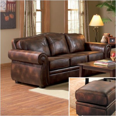 Stark Leather Sofa and Loveseat Set in Brown