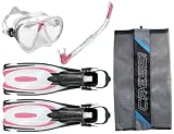 Cressi Reaction Scuba Diving Snorkeling Reaction Fins Evo Mask Semi-Dry Snorkel Set, Women's (Includes FREE MESH BAG)