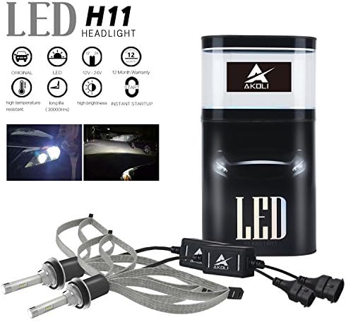 AKOLI H11 LED Headlight Bulbs All-in-one Conversion Kit - 60w 7,200Lm 6000K Cool White - ETI Chips - Upgrade for HID or Halogen