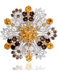 Sterling Silver, Smoky Topaz, Citrine White Topaz Bejeweled Brooch