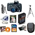Canon Powershot SX110IS 9MP Digital Camera (Black) & Accessory Kit with 2GB Memory + Extra Batteries + Case/Tripod & More