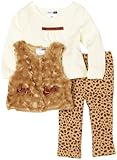 IMAGE OF Vitamins Baby-Girls Infant Animal Print 3-Piece Swirly Fur-Playwear Pant Set, Brown, 24 Months