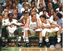 Larry Bird Signed Celtics 8x10 - On Bench