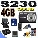 Nikon Coolpix S230 10MP Digital Camera w/3x Optical VR Zoom (Jet Black) BigVALUEInc Accessory Saver 4GB EL10 Battery/Charger Bundle