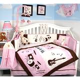 SoHo Pink and Brown Rock Band Baby Crib Nursery Bedding Set 13 pcs included Diaper Bag with Changing Pad & Bottle Case