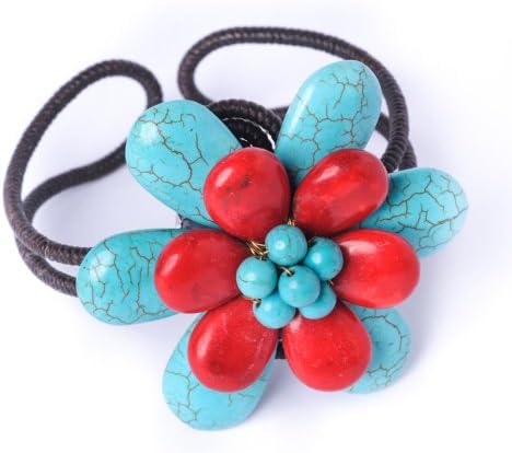81stgeneration Turquoise red coral brass flower handmade fair trade adjustable bracelet cuff