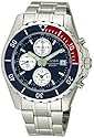Pulsar Watch Chronograph Mens Rotating Bezel Blue Dial Alarm Satin Finish PF3093