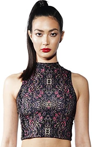 Together California Women's Floral Snakeskin Crop Top xs black/purple/gold