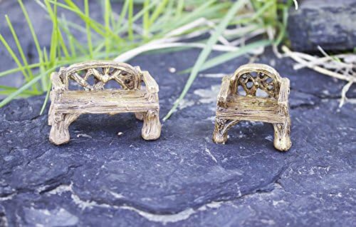 Bundle of 2 Miniature Fairy Garden Items - Rustic Woodland Bench and Chair