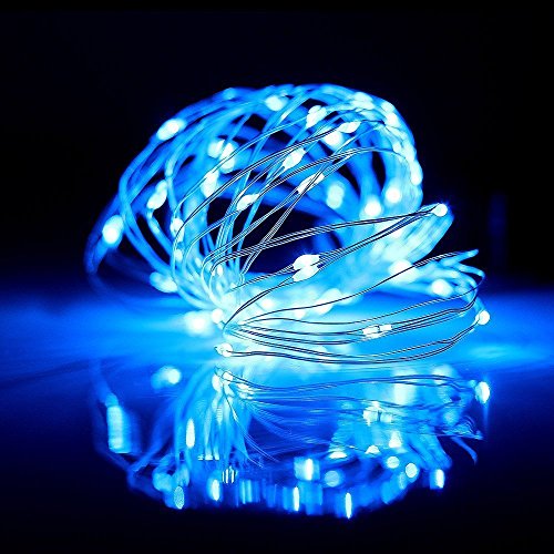 Top-Longer Micro LED 20 Super Bright Color Lights Battery Operated on 6 Ft Long Silver Color Ultra Thin String Wire-2 Sets (Blue)