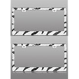 2 PACK Zebra Print Crystal Rhinestone Stainless Steel License Plate Frame by Valor
