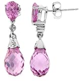 10K White Gold Lab Created Pink Sapphire and Round Diamond Earrings