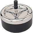 Round Push Down Ashtray with Spinning Tray Black -A32
