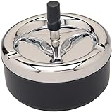 Round Push Down Ashtray with Spinning Tray Black -A32