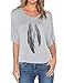 Haola Womens Funny Printed Feather Graphic T Shirts Loose Tops Juniors Tees Grey S