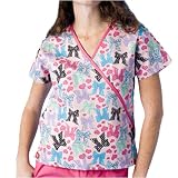 Dickies Medical Uniform Hip Flip Mini Wrap Top, Bow Tied Print