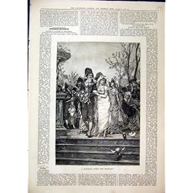 1879 Marriage Scene Directory Bride Groom Steps Birds