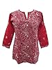 Red Tunic White Embroidered Cotton Kurti